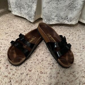 Birkenstock Ibiza Black Patent Double Thin Strap Sandals Size 40 Narrow